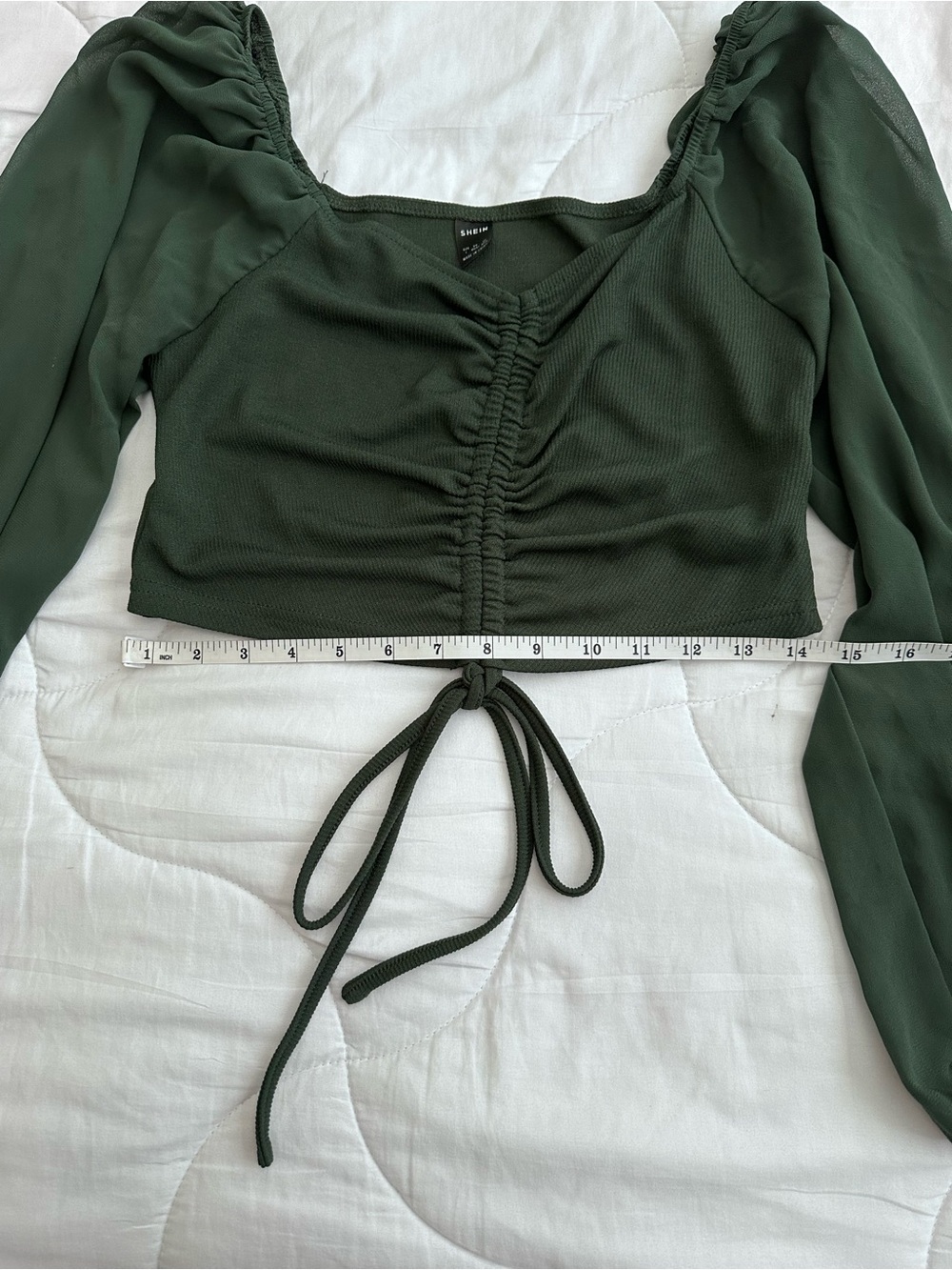 SHEIN Women's Long Sleeve Ruched Crop Top - Picture 8 of 13
